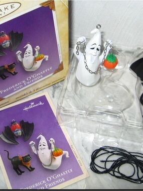 Hallmark Frederick O'Ghastly Ghost Ornament in White with Orange Pumpkin